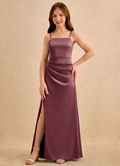 Azazie Cannoli Girls Formal Flower Girl Dresses Desert Rose A-Line Pleated Stretch Satin Dress image5