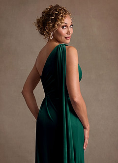 Azazie Aphra Mother of the Bride Dresses Emerald Sheath One Shoulder Velvet Dress image5
