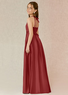 Azazie Arianthe Junior Rust A-Line with Pockets Matte Satin Dress image3