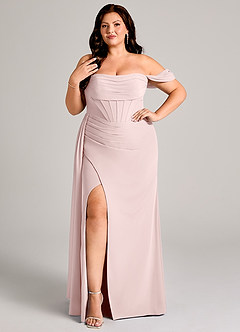 Azazie Amyra Jurken voor bruidsmeisjes Converteerbaar Jurk van Chiffon met Kolom Off the Shoulder Blozend Roze image9