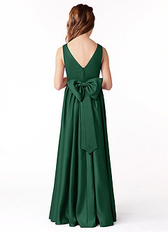 Azazie Hathaway Junior Dark Green A-Line Bow Stretch Satin Dress image1