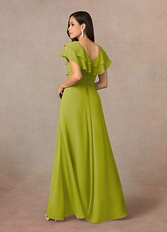Azazie Snapdragon Mère de la mariée Robes Robe Trapèze en Mousseline de soie Col en V froncé Citronnelle image4
