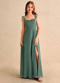 Azazie Chip Girls Formal Flower Girl Dresses Eucalyptus A-Line Sleeveless Chiffon Dress image1