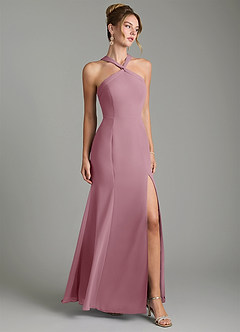 Azazie Rue Bridesmaid Dresses Vintage Mauve A-Line Halter Chiffon Dress image1