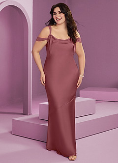 Barbie ♥ Azazie Robes de demoiselle d'honneur Robe Fourreau en Satin extensible Plissée Rose Du Désert image9