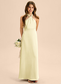 Azazie Beah Junior Robe Trapèze en Satin extensible Plissée Sorbet Citron image4