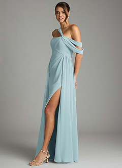 Azazie Kassandra 신부 들러리 드레스 A라인 오프 더 숄더 쉬폰 바닥 길이 드레스 image4