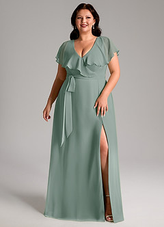 Azazie Lainey Bridesmaid Dresses Silver Sage A-Line with Pockets Chiffon Dress image10