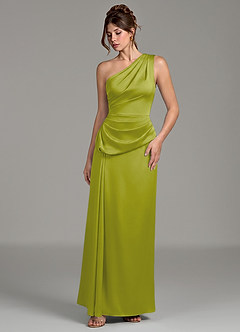 Azazie Zahira Bridesmaid Dresses Lemongrass Sheath One Shoulder Stretch Satin Dress image5
