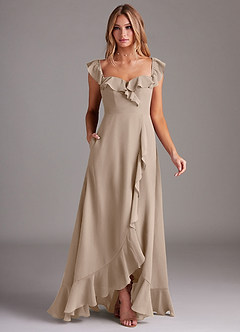 Azazie Lyra Bridesmaid Dresses Taupe A-Line Chiffon Convertible Dress image3