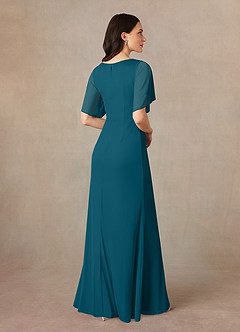 Azazie Selah Mother of the Bride Dresses Ink Blue A-Line V-Neck ruched Mesh Dress image4