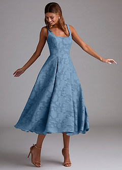 Azazie Amalie Bridesmaid Dresses Steel Blue A-Line Pleated Floral Burnout Dress image3