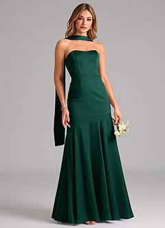 Azazie Shiloh Bridesmaid Dresses Emerald Mermaid Strapless Stretch Satin Convertible Dress image5