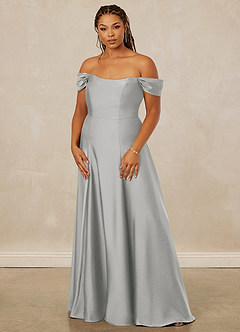 Christian Siriano Bridal for Azazie 1002 Brautjungfernkleider Wandelbar A-Linie Schulterfrei Stretch-Satin Kleid Silber image11