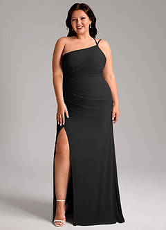 Azazie Eren Robes de demoiselle d'honneur Robe Fourreau en Mousseline de soie Ue épaule Noir image10