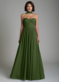 Azazie Petra Bridesmaid Dresses Olive A-Line Corset Chiffon Dress image7