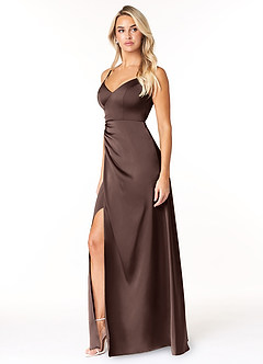 Azazie Marchella Bridesmaid Dresses Ganache A-Line Corset Stretch Satin Dress image4