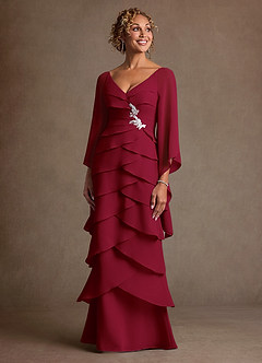 Azazie Arabinda vestidos de madre de la novia Vestido de Borgoña de Gasa de Corte Recto con Volante image4