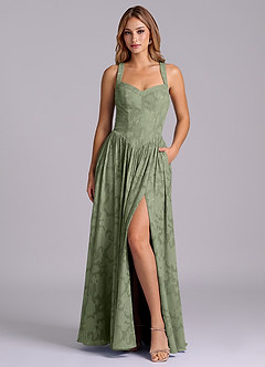 Azazie Francis Bridesmaid Dresses Pistachio A-Line Corset Floral Burnout Dress image1