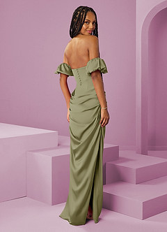 Barbie ♥ Azazie Bridesmaid Dresses Pistachio Sheath Off the Shoulder Stretch Satin Convertible Dress image2