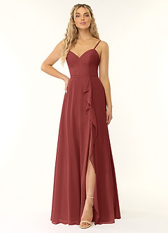 Azazie Naeem Bridesmaid Dresses Terracotta A-Line V-Neck Ruffle Chiffon Dress image1