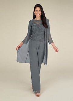 Azazie Florida Mother of the Bride Dresses Steel Grey Jumpsuit/Pantsuit Sequins Chiffon Dress image3