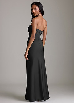 Azazie Saylor Vestidos de damas de honor Vestido de Negro de Satén Elástico de Corte Sirena con Sin tirantes image5