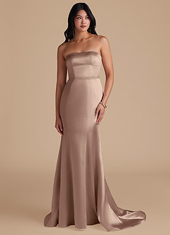 Azazie Aura Bridesmaid Dresses Taupe Mermaid Metallic Satin Convertible Dress image1