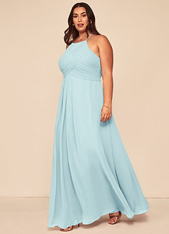 Azazie Ginger Bridesmaid Dresses Sea Glass A-Line Halter Pleated Chiffon Dress image9