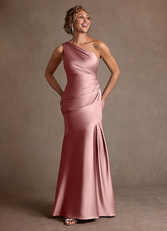 Azazie Haifa Mother of the Bride Dresses Dusty Rose Mermaid One Shoulder Stretch Satin Dress image4
