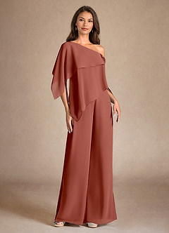 Azazie Halima Kleider für die Brautmutter Overall/Jumpsuit Seitliche Cut-Outs Chiffon Kleid Rotbraun image5