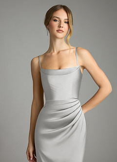 Azazie Leonis Bridesmaid Dresses Silver Mermaid Pleated Stretch Satin Convertible Dress image3