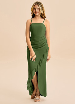 Azazie Buzzy Junior Robe Fourreau en Mousseline de soie Plissée Olive image4