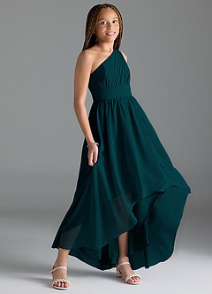 Azazie Mathilda Junior Pine A-Line Pleated Chiffon Dress image3