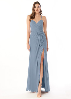 Azazie Aribella Abiti da Damigella Abito Tubino in Chiffon Increspato Blu Polveroso image1