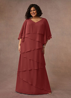 Azazie OHara Mère de la mariée Robes Robe Trapèze en Mousseline de soie Col V Terracotta image1