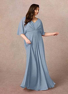 Azazie Oksana Abiti per la Madre della Sposa Abito A-Line in Chiffon con Scollo a V a Pieghe Blu Polveroso image7
