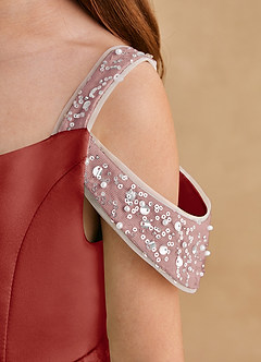 Azazie Jodi Flower Girl Dresses Terracotta A-Line Matte Satin Dress image6