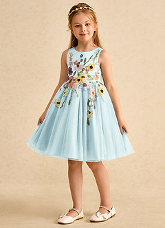 Azazie Prima Flower Girl Dresses Sea Glass A-Line Bow Tulle Dress image5