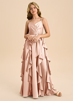 Azazie Peyton Junior Robe Trapèze en Satin extensible Plissée Or Rose image4