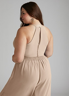 Azazie Kenzi Bridesmaid Dresses Taupe Pleated Chiffon Jumpsuit image10