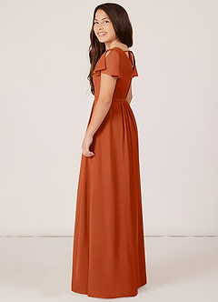 Azazie Peony Junior Burnt Orange A-Line Pleated Chiffon Dress image5