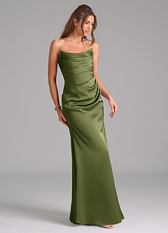 Azazie Lucille Bridesmaid Dresses Olive Mermaid Strapless Stretch Satin Convertible Dress image5