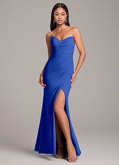 Azazie Yola Bridesmaid Dresses Royal Blue Sheath Pleated Chiffon Convertible Dress image1