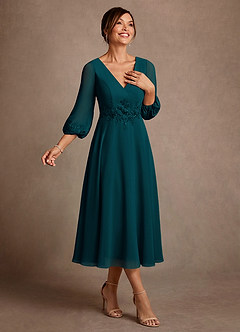 Azazie Ana Klänningar till brudens mor Klä A-Line i Chiffong Spets Tallgrön image2