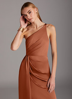 Azazie Mika Final Sale Cedar Rose Sheath One Shoulder Stretch Satin Dress image6