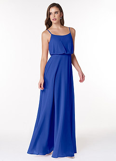 Azazie Lupe Bridesmaid Dresses Royal Blue A-Line Scoop Blouson Chiffon Dress image4