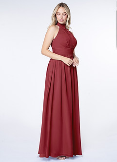 Azazie Iman Bridesmaid Dresses Pomegranate A-Line A-Line Ruched Chiffon Dress image3