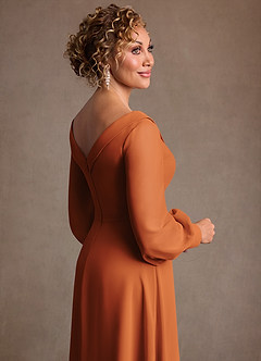 Azazie Paterson Mère de la mariée Robes Robe Trapèze en Mousseline de soie Plissée Cannelle image7