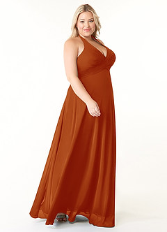 Azazie Tessie Robes de demoiselle d'honneur Robe Trapèze en Mousseline de soie Col V plissé Paprika image8